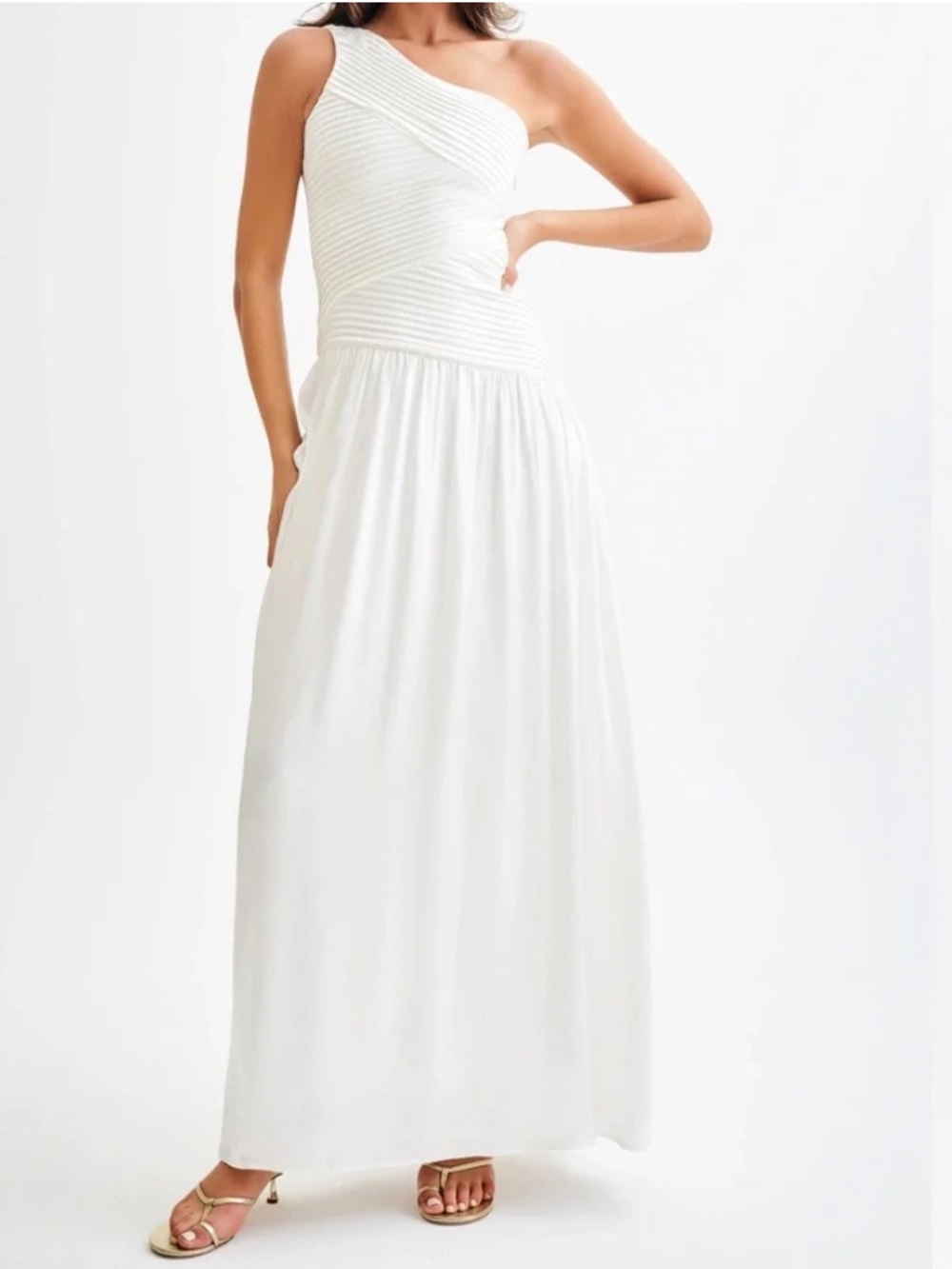 Meshki Jenna One Shoulder Pleated Maxi Dress - Ivory